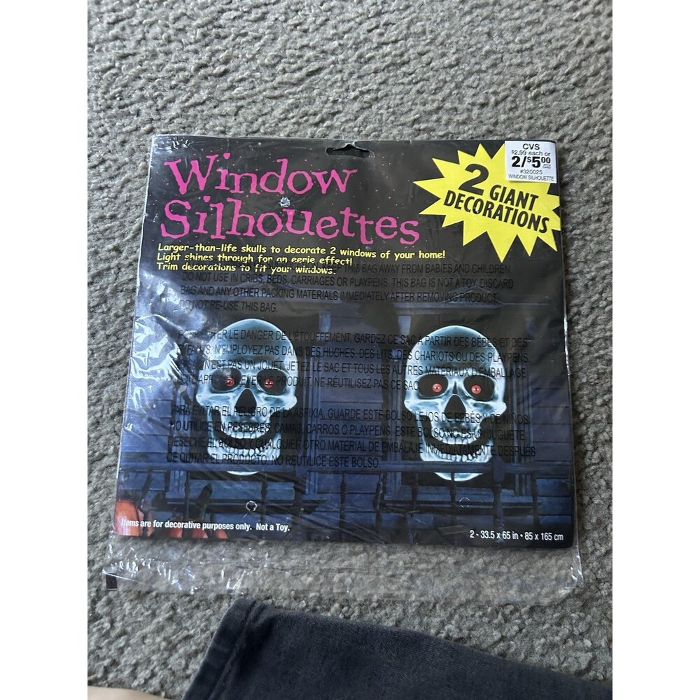 VINTAGE RARE HALLOWEEN SKULLS WINDOW SILHOUETTES NEW SEALED 2PACK